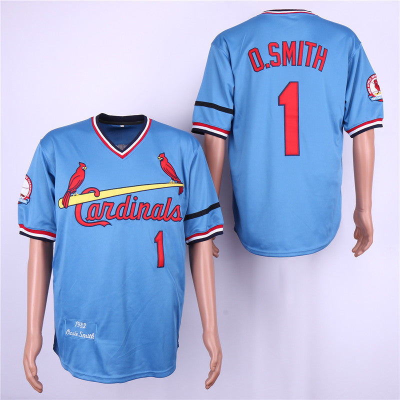 Custom Fan-Made Ozzie Smith St. Louis Cardinals #1 Blue 1982 Throwback Baseball Jersey