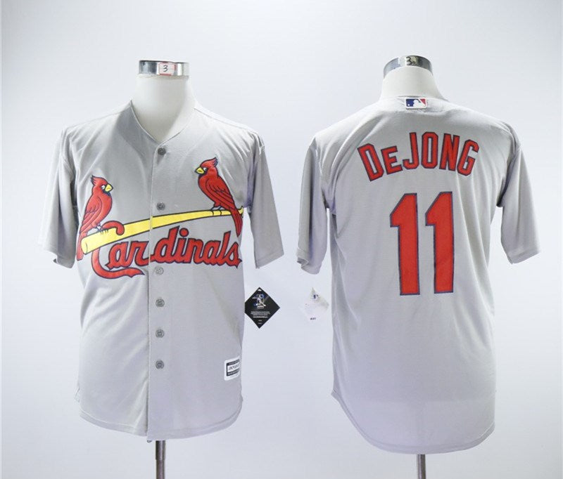 Custom Fan-Made Paul DeJong St. Louis Cardinals #11 Grey Baseball Jersey