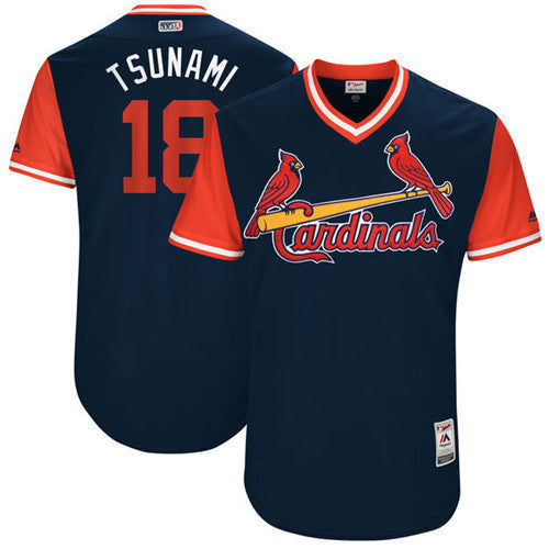 Custom Fan-Made Carlos Martinez Tsunami St. Louis Cardinals #18 Navy 2017 Baseball Jersey