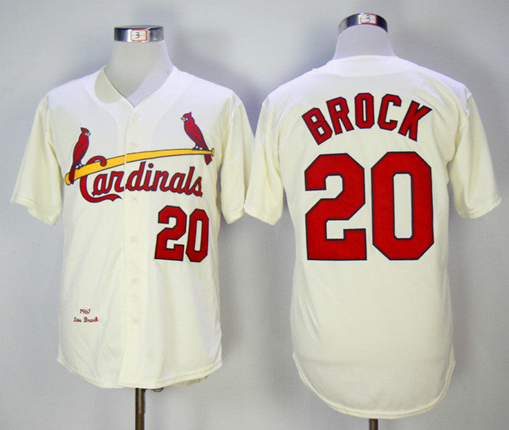 Custom Fan-Made Lou Brock St. Louis Cardinals #20 1967 Throwback Baseball Jersey