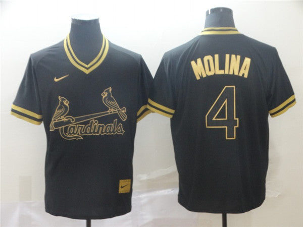 Custom Fan-Made Yadier Molina St. Louis Cardinals #4 Black Baseball Jersey