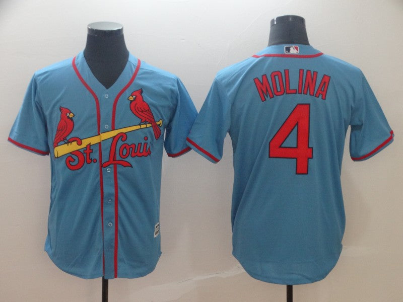 Custom Fan-Made Yadier Molina St. Louis Cardinals #4 Blue Baseball Jersey