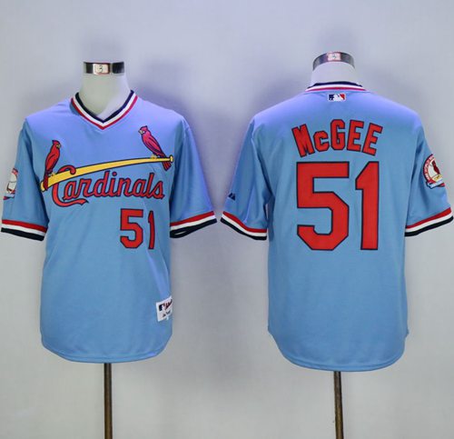 Custom Fan-Made Willie McGee Cooperstown St. Louis Cardinals #51 Blue Throwback Baseball Jersey