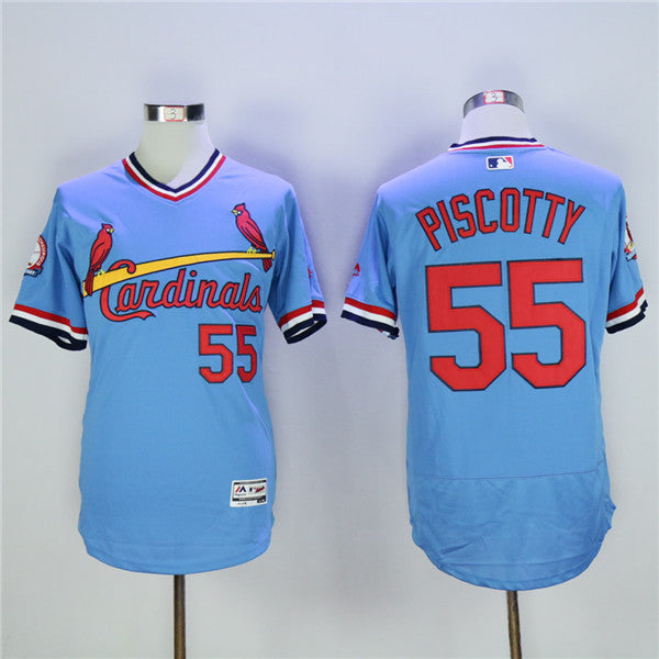 Custom Fan-Made Stephen Piscotty Cooperstown St. Louis Cardinals #55 Blue Baseball Jersey