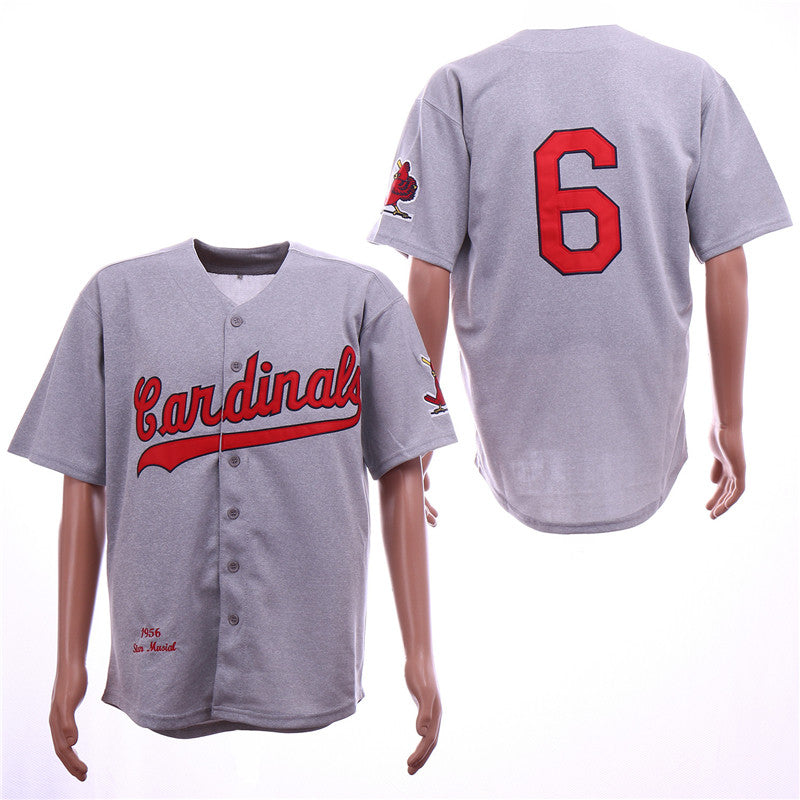 Custom Fan-Made Stan Musial St. Louis Cardinals #6 Grey 1956 Baseball Jersey