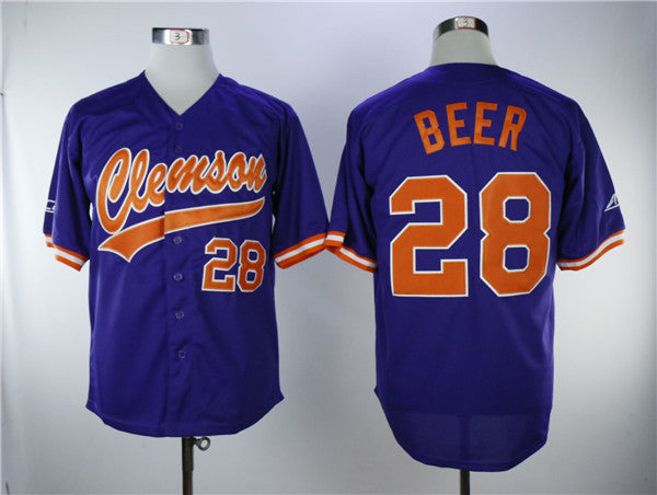 Custom Fan-Made Seth Beer Clemson Tigers #28 Purple Baseball Jersey