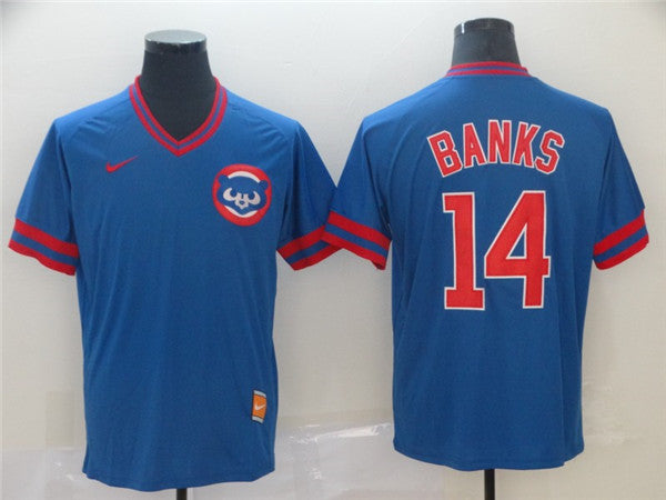 Custom Fan-Made Ernie Banks Chicago Cubs #14 Blue Throwback Baseball Jersey