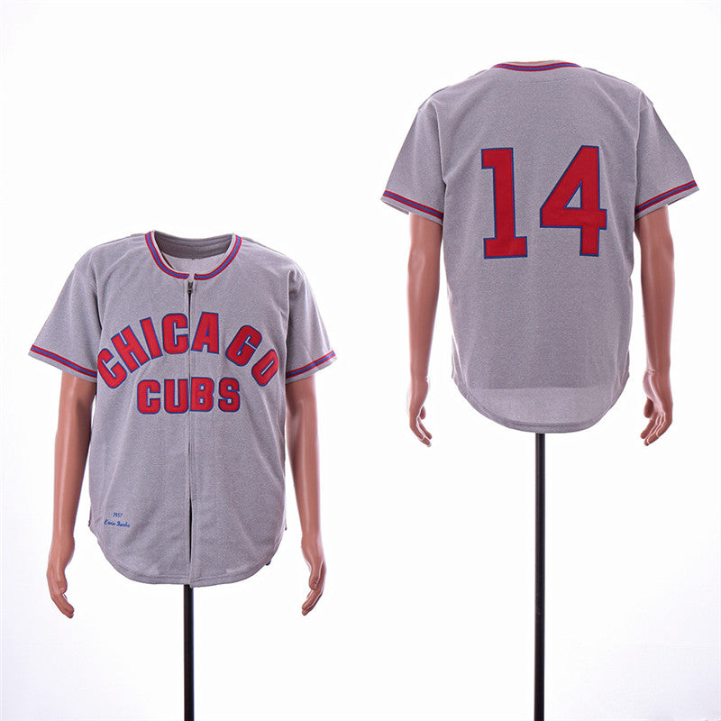 Custom Fan-Made Ernie Banks Chicago Cubs #14 Grey Throwback Baseball Jersey