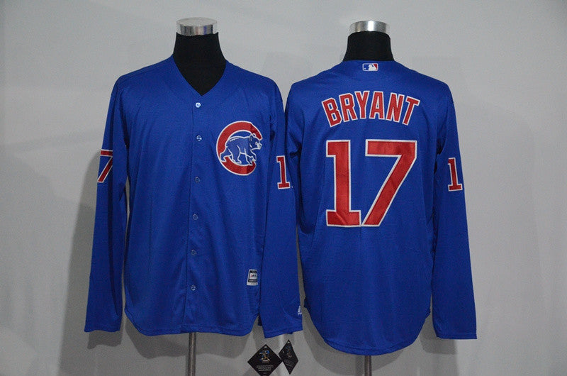 Custom Fan-Made Kris Bryant Long Chicago Cubs #17 Blue Baseball Jersey