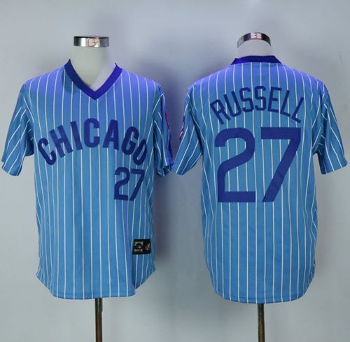 Custom Fan-Made Addison Russell Blue Cooperstown Chicago Cubs #27 Blue Throwback Baseball Jersey