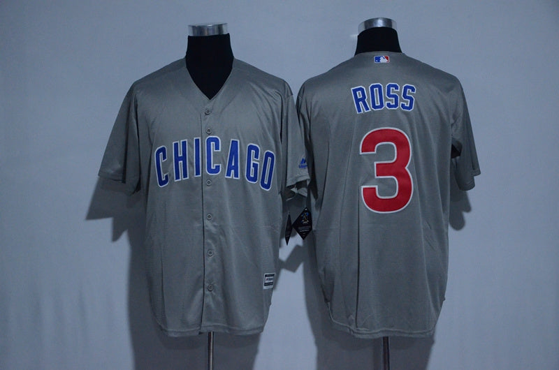 Custom Fan-Made David Ross Chicago Cubs #3 Grey Baseball Jersey