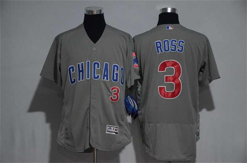 Custom Fan-Made David Ross Chicago Cubs #3 Grey Baseball Jersey