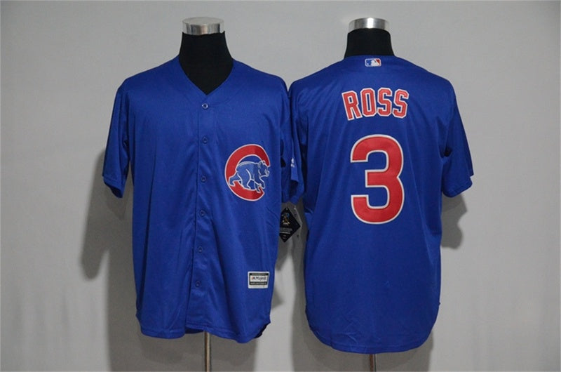 Custom Fan-Made David Ross Chicago Cubs #3 Blue Baseball Jersey