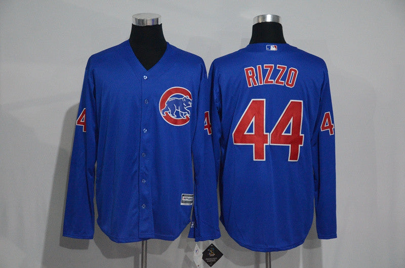 Custom Fan-Made Anthony Rizzo Long Chicago Cubs #44 Blue Baseball Jersey