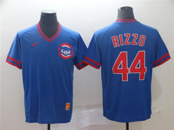 Custom Fan-Made Anthony Rizzo Chicago Cubs #44 Blue Throwback Baseball Jersey