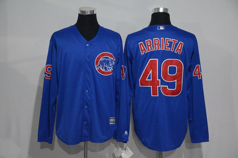 Custom Fan-Made Jake Arrieta Long Chicago Cubs #49 Blue Baseball Jersey