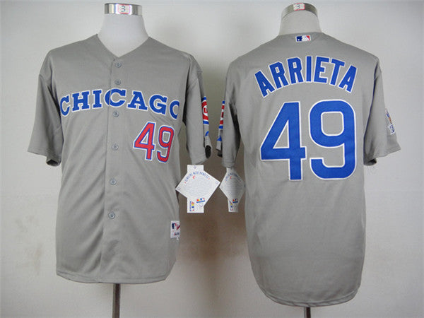 Custom Fan-Made Jake Arrieta Chicago Cubs #49 Grey Throwback Baseball Jersey