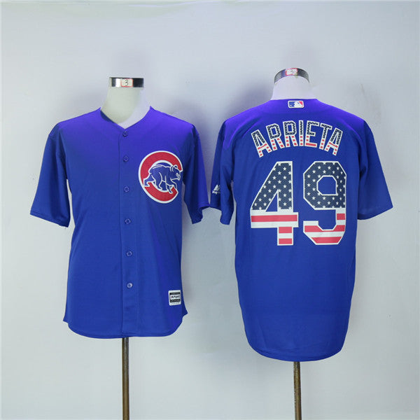 Custom Fan-Made Jake Arrieta US Flag Chicago Cubs #49 Baseball Jersey
