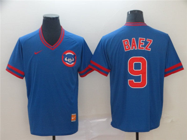 Custom Fan-Made Javier Baez Chicago Cubs #9 Blue Throwback Baseball Jersey