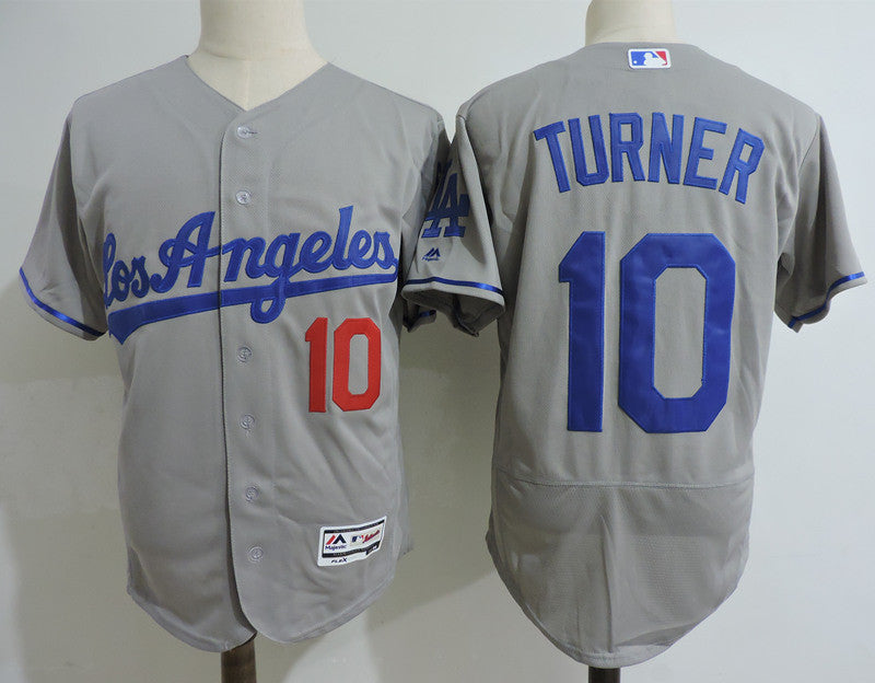 Custom Fan-Made Justin Turner Los Angeles Dodgers #10 Grey Baseball Jersey