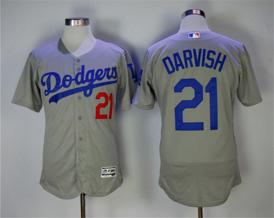 Custom Fan-Made Yu Darvish Los Angeles Dodgers #21 Grey Baseball Jersey