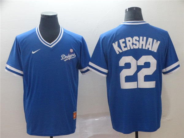 Custom Fan-Made Clayton Kershaw Los Angeles Dodgers #22 Blue Throwback Baseball Jersey