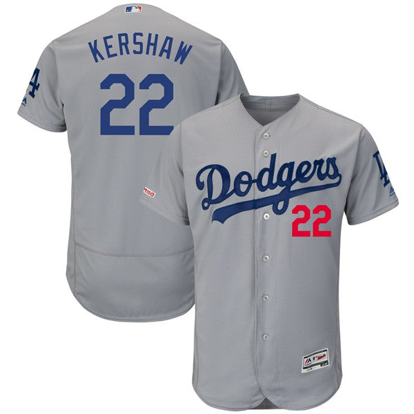 Custom Fan-Made Clayton Kershaw Los Angeles Dodgers #22 Grey Baseball Jersey