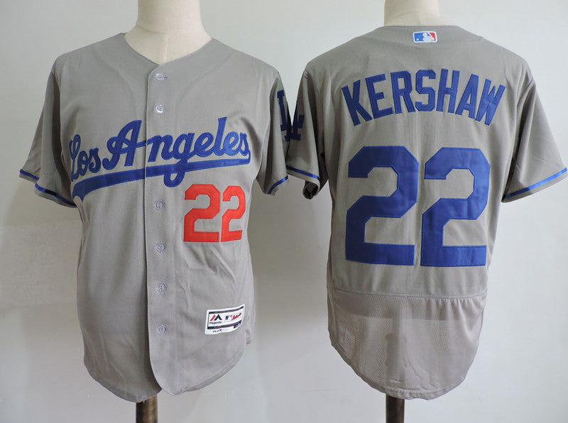 Custom Fan-Made Clayton Kershaw Los Angeles Dodgers #22 Grey Baseball Jersey