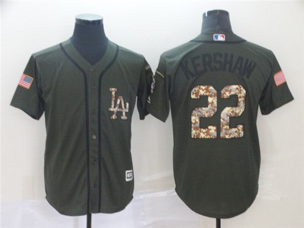 Custom Fan-Made Clayton Kershaw Camo Los Angeles Dodgers #22 Service Edition Baseball Jersey