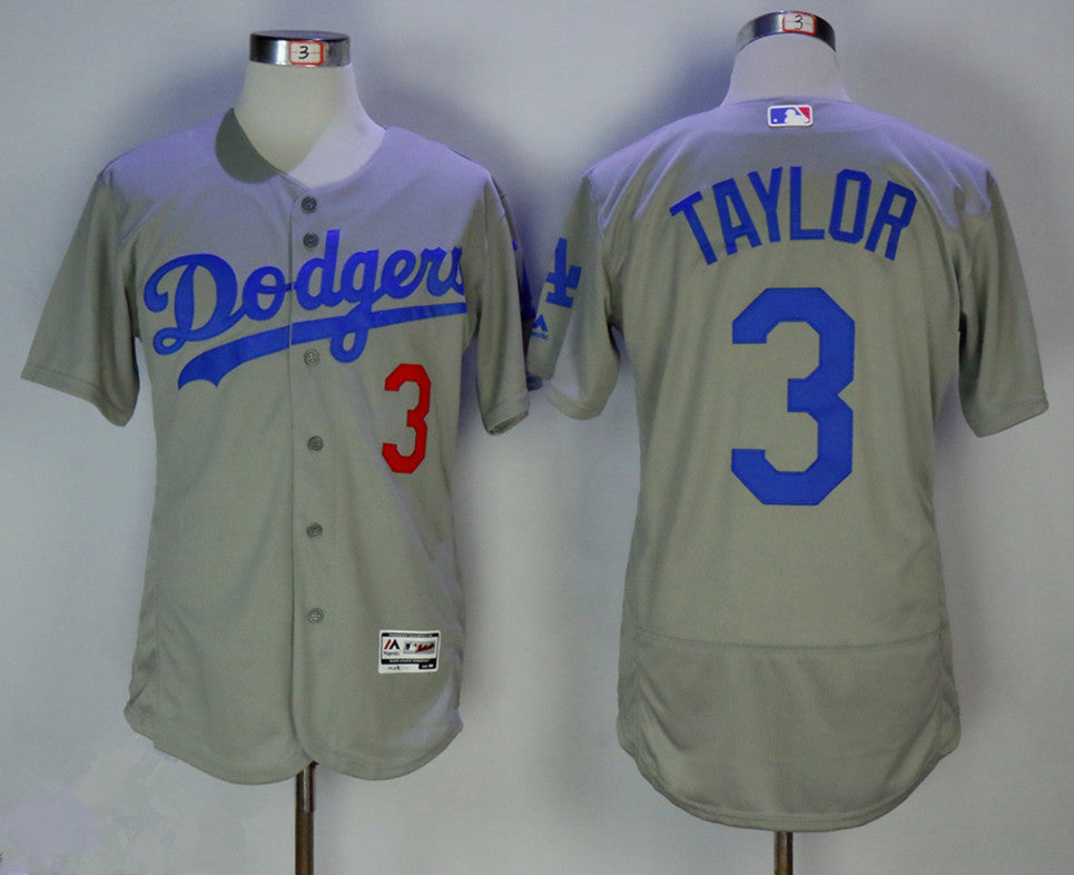 Custom Fan-Made Chris Taylor Los Angeles Dodgers #3 Grey Baseball Jersey