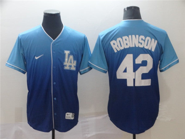 Custom Fan-Made Jackie Robinson Los Angeles Dodgers #42 Blue Baseball Jersey