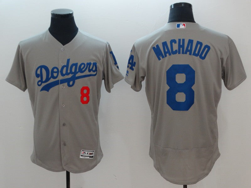 Custom Fan-Made Manny Machado Los Angeles Dodgers #8 Grey Baseball Jersey