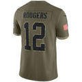 GB.Packers #12 Aaron Rodgers Olive 2022 Salute To Service Limited Jersey Stitched American Football Jerseys