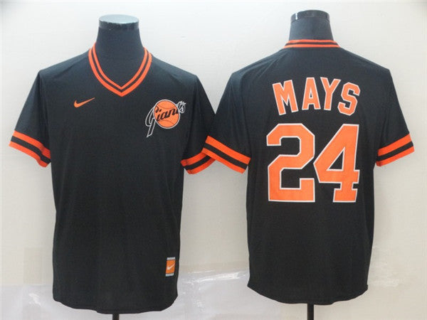 Custom Fan-Made Willie Mays San Francisco Giants #24 Black Throwback Baseball Jersey