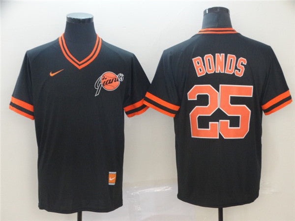 Custom Fan-Made Barry Bonds San Francisco Giants #25 Black Throwback Baseball Jersey