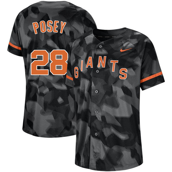 Custom Fan-Made Buster Posey Camo San Francisco Giants #28 Black Baseball Jersey