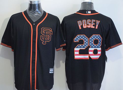 Custom Fan-Made Buster Posey USA Flag San Francisco Giants #28 Black Baseball Jersey