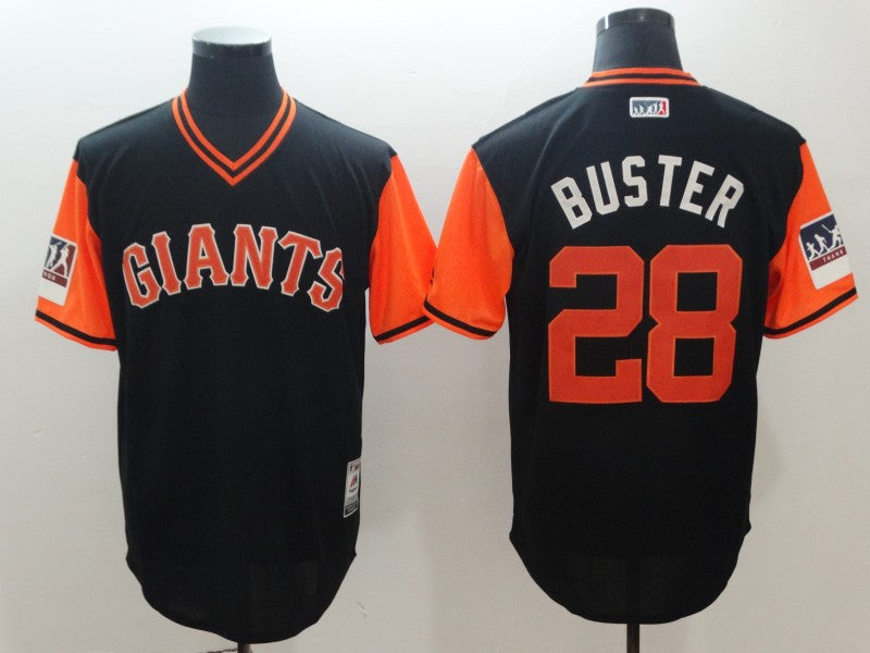 Custom Fan-Made Buster Posey Buster San Francisco Giants #28 Black 2018 Baseball Jersey