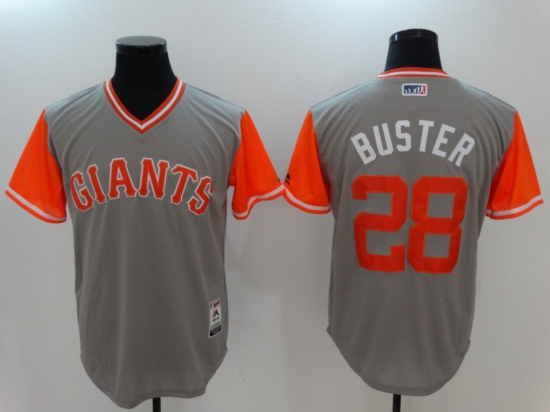 Custom Fan-Made Buster Posey Buster San Francisco Giants #28 Grey 2017 Baseball Jersey