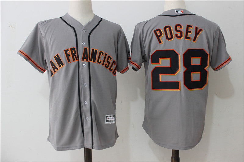 Custom Fan-Made Buster Posey San Francisco Giants #28 Grey Baseball Jersey