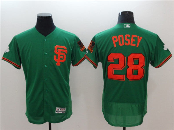 Custom Fan-Made Buster Posey St Patrick's San Francisco Giants #28 Green Baseball Jersey