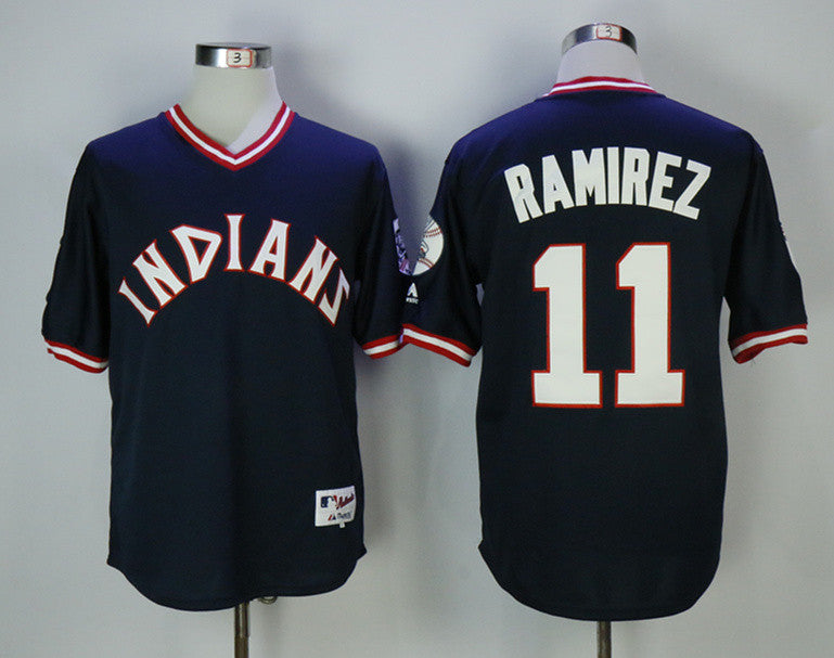 Custom Fan-Made Jose Ramirez Cleveland Guardians #11 Navy Throwback Turn Back Clock Edition Baseball Jersey