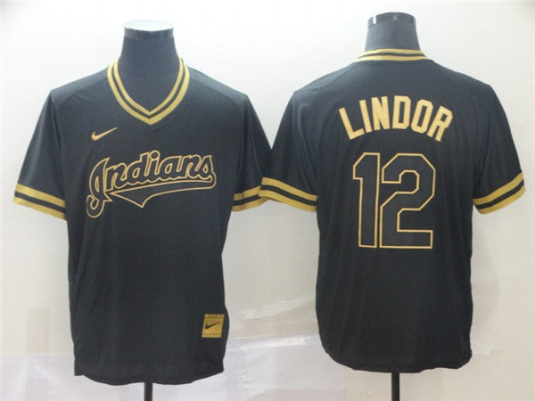 Custom Fan-Made Francisco Lindor Cleveland Guardians #12 Black Baseball Jersey