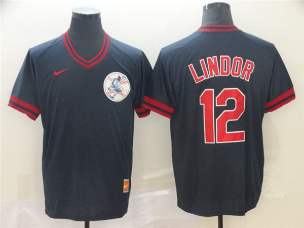 Custom Fan-Made Francisco Lindor Cleveland Guardians #12 Black Throwback Baseball Jersey