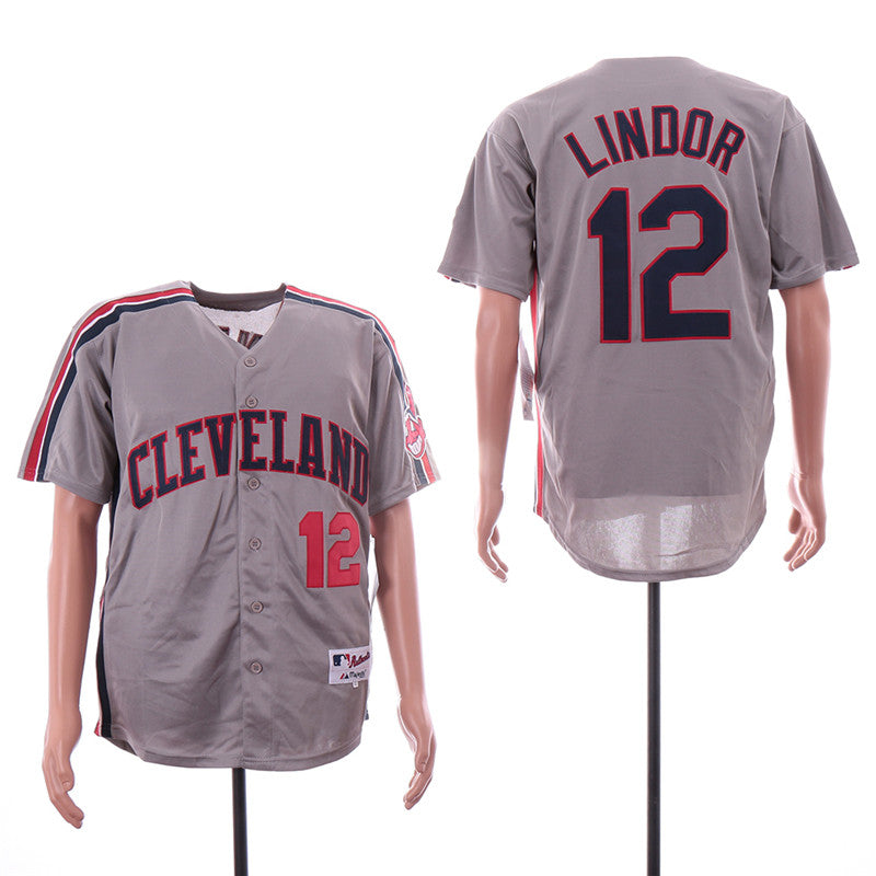 Custom Fan-Made Francisco Lindor Cleveland Guardians #12 Grey Throwback Turn Back Clock Edition Baseball Jersey