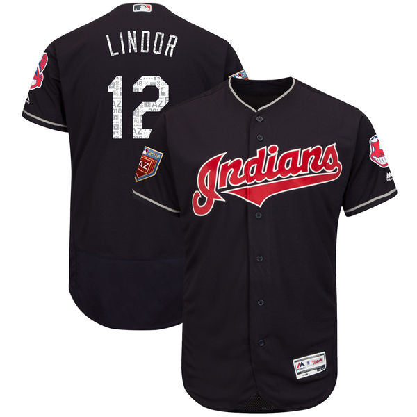 Custom Fan-Made Francisco Lindor Spring Training Cleveland Guardians #12 Navy 2018 Baseball Jersey
