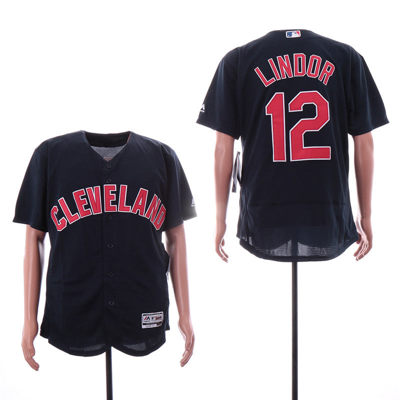 Custom Fan-Made Francisco Lindor Cleveland Guardians #12 Navy Baseball Jersey