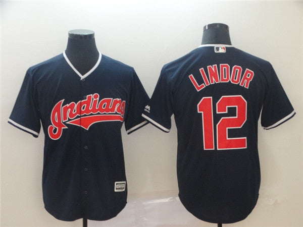 Custom Fan-Made Francisco Lindor Cleveland Guardians #12 Navy Baseball Jersey