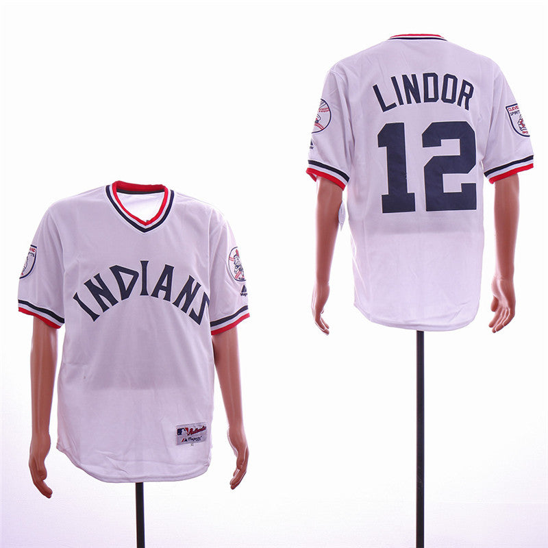 Custom Fan-Made Francisco Lindor Cleveland Guardians #12 White Throwback Baseball Jersey