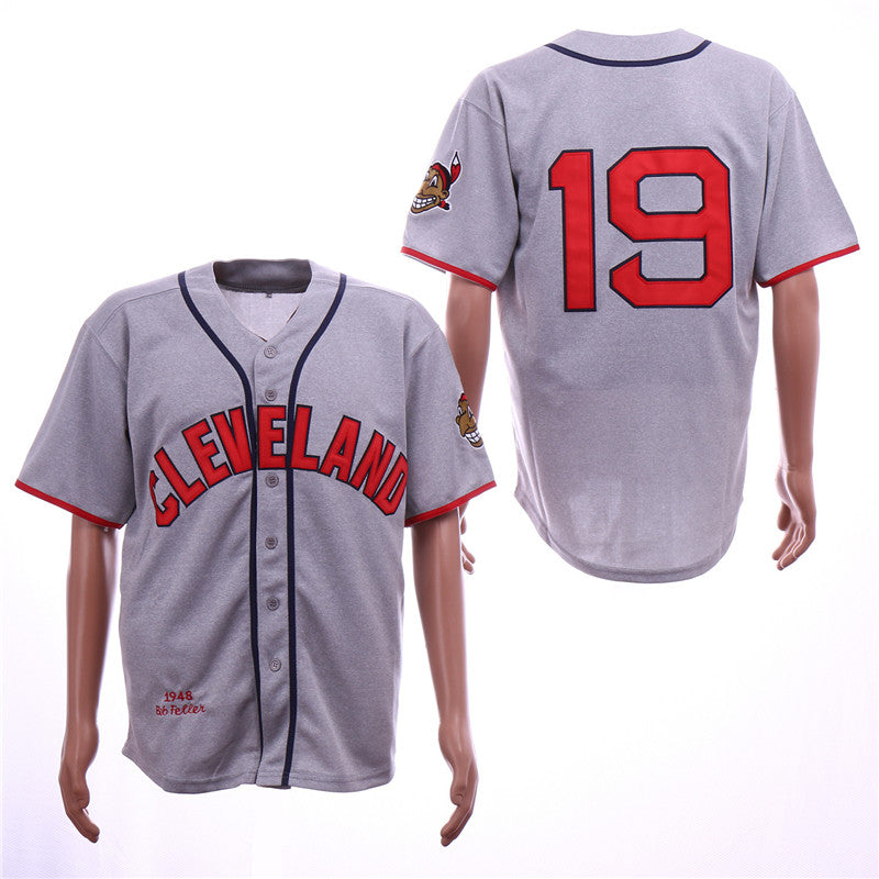 Custom Fan-Made Bob Feller Cleveland Guardians #19 Grey 1948 Throwback Baseball Jersey